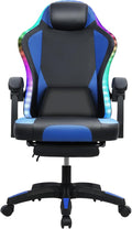 Gaming Chair with LED Light Ergonomic High Back Computer Chair with Massage Lumbar Support Adjustable Reclining Office Chair Retractable Footrest (Blue)