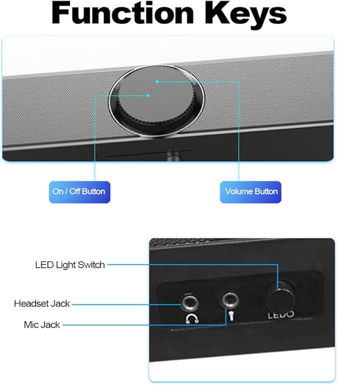 USB Powered Speaker Bar Portable Computer Speakers 3.5mm Audio Mic Plug Wired Soundbar Speaker for PC Tablet Laptop (Color : Black) (White)