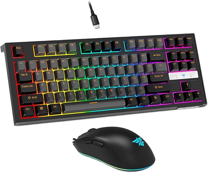 NPET CR87 RGB Gaming Keyboard &amp Mouse Combo - 87 Key Hot-Swappable Mechanical Linear Red Switches (45g) 7200DPI Mouse Anti-Ghosting Plug &amp Play for PC/Mac/Xbox (Black Grey)