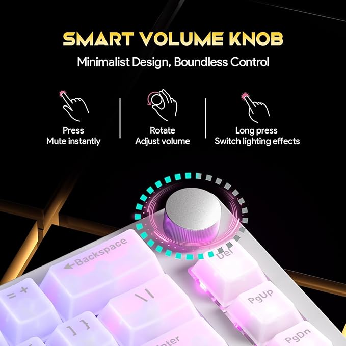 68% Wired Gaming Keyboard with Volume Knob RGB Backlit Mechanical Keyboard Gasket Mount with PBT Keycaps8000 Hz Polling Rate Hall Effect Cream Switches Hot-Swap for FPS Games (Cream White)