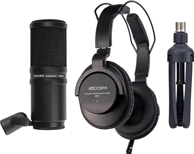 Zoom ZDM-1 Podcast Mic Packs with StreamEye BOOMARM1 Microphone Boom Arms and Microphone Pop Filters (Four-Pack)