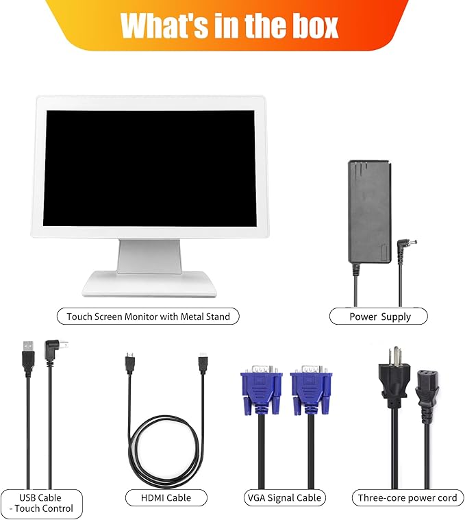 ANGEL POS 15.6 Inch 1920 x 1080 FHD IPS Touchscreen POS Monitor with Metal Stand 10 Points Touch HDMI VGA Waterproof Dustproof Screen 1080P Indusitrial Office Retail Gym Warehouse (White)