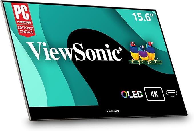 ViewSonic VX1655-4K-OLED 15.6 Inch 4K UHD Portable OLED Monitor with 2 Way Powered 60W USB C Mini HDMI Dual Speakers and Built-in Stand with Magnetic Cover