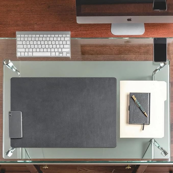 Black Leather 34 x 20 Desk Mat Without Rails