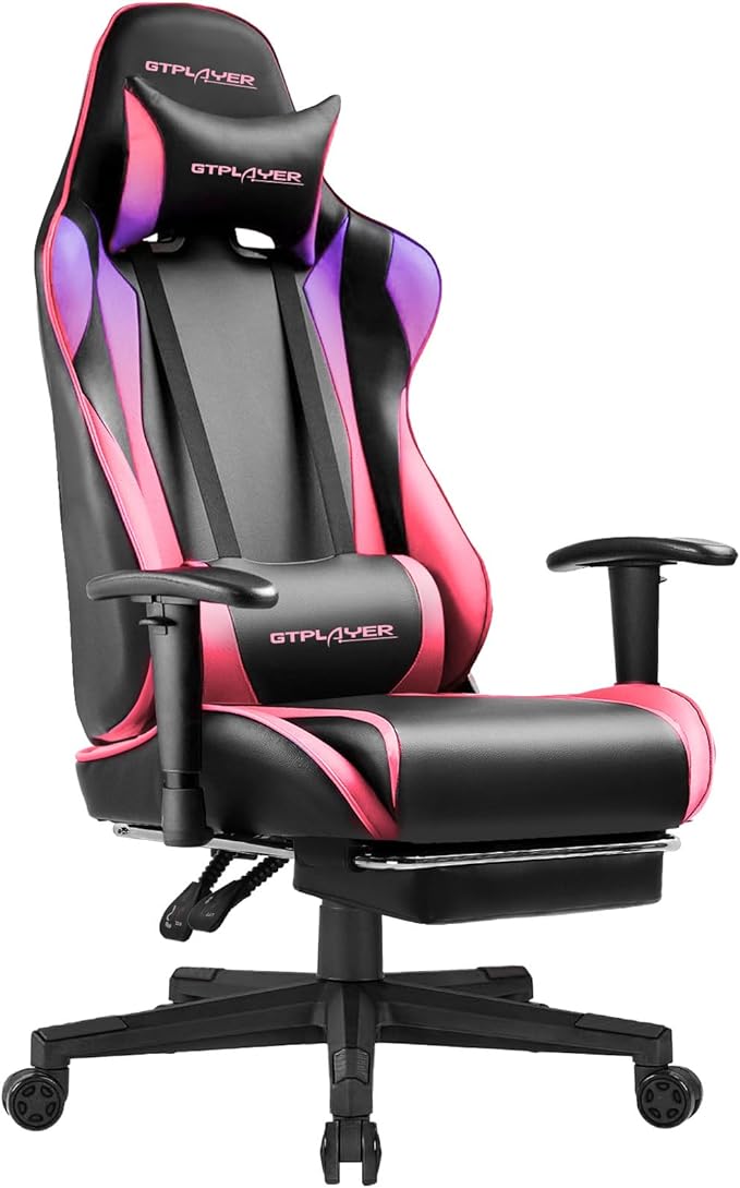 GTPLAYER Gaming Chair with Footrest Ergonomic Computer Game Desk Chair Reclining Game Chair Seat Height Adjustment Swivel Rocker with Headrest and Lumbar (Colorful)