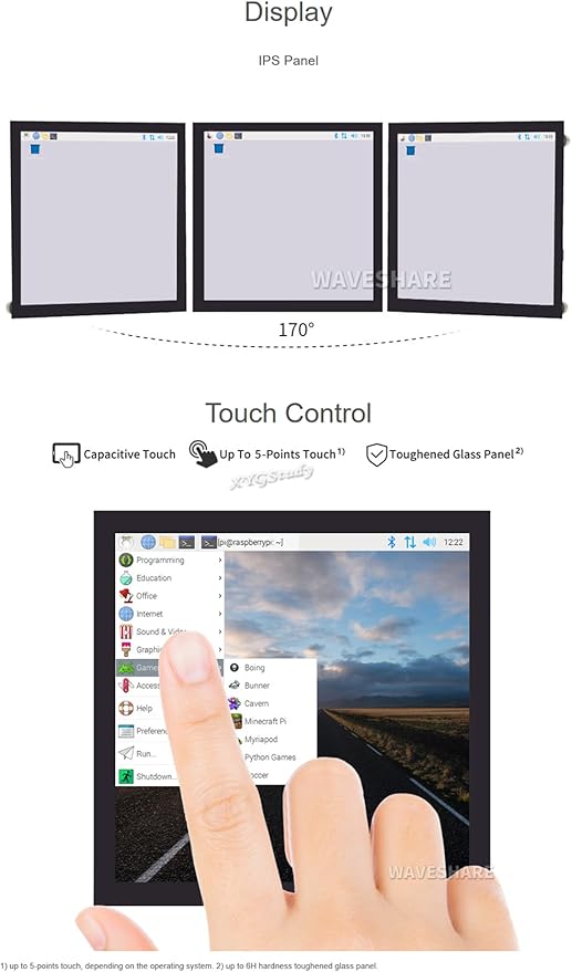 4inch Square IPS Display Capacitive Touch Screen LCD (C) DPI Interface Resolution 720×720 Low Power Solution for Raspberry Pi 4B/3B+/Zero W etc