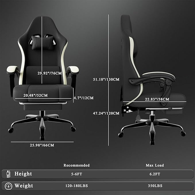 Ergonomic Gaming Chair with Pocketed Spring Cushion Breathable Fabric Computer Chair with Footrest Adjustable Lumbar Support Video Game Chair for Adults