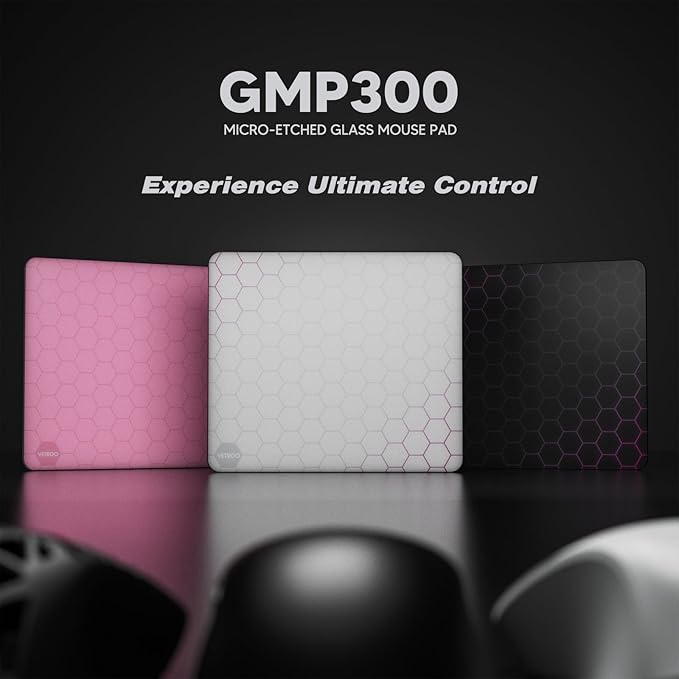 Vetroo GMP300 Tempered Glass Gaming Mouse Pad Micro-Etched 3mm Tempered Glass with Silicone Anti-Slip Base Multi-Layer Curing Smooth Operation for Esport &amp Work (White)