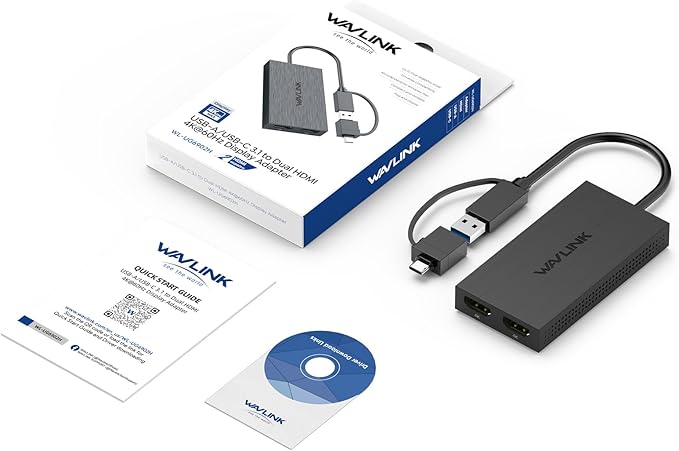 WAVLINK USB 3.0 &amp USB C to Dual HDMI Adapter 4K@60Hz for 2 Monitors DisplayLink USB C HDMI Adapter for Dual Monitor for Mac M1/M2/M3 Windows ChromeOS Ubuntu Android