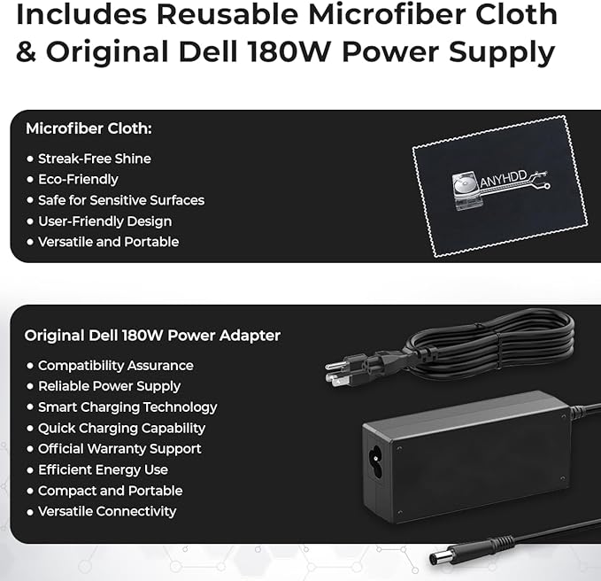 Dell WD19S Docking Station Dual Monitor Bundle - 180W Supports 4K Display Dell Dock with 180W Power Supply + Anyhdd 4K HDMI Cable + 4K DisplayPort Cable + USB-C Cable + Microfiber Cloth Included