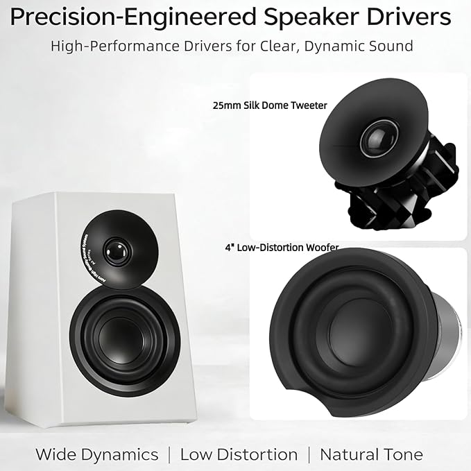 Active Bookshelf Speakers for TV &amp Desktop – Powered Stereo Bluetooth 5.3 Speaker with Optical &amp RCA Inputs Subwoofer Output Modern Wooden Design(AS-42 White)
