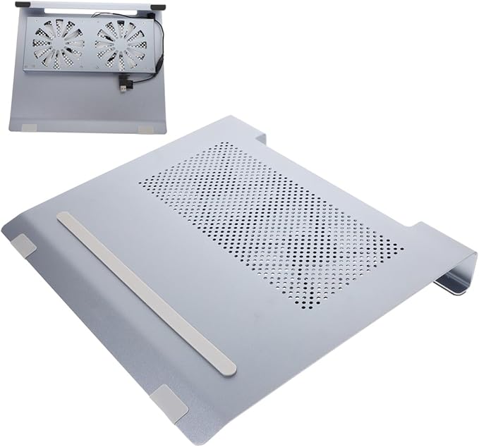 Laptop Cooling Pad Aluminum Alloy Stand with Quiet Fan for Notebooks to 17.3 Inch Ventilated Cooling Support for Home Office Use Gray