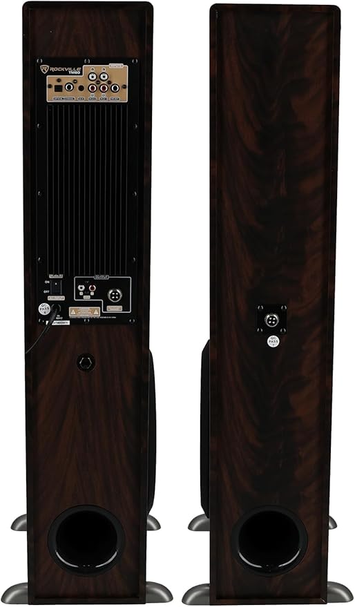 Rockville TM80D Powered Home Theater Tower Speaker System Dark Wood 800W 8 Subwoofers Bluetooth USB/SD Playback FM Radio Remote Control Karaoke Ready Perfect for Home Entertainment