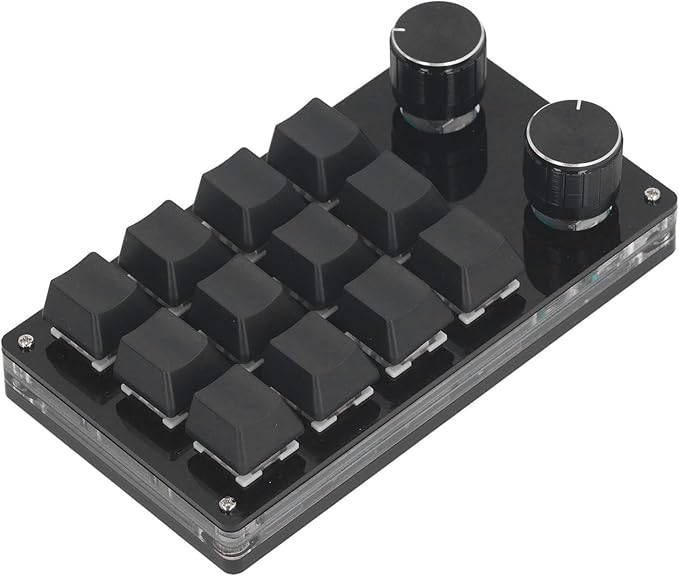 KUIDAMOS 12 Keys Macro Mechanical Gaming Keyboard Red Switch Knobs Programmable Wired Keyboard for ABS Acrylic Metal for Office Gaming Music Industrial Control