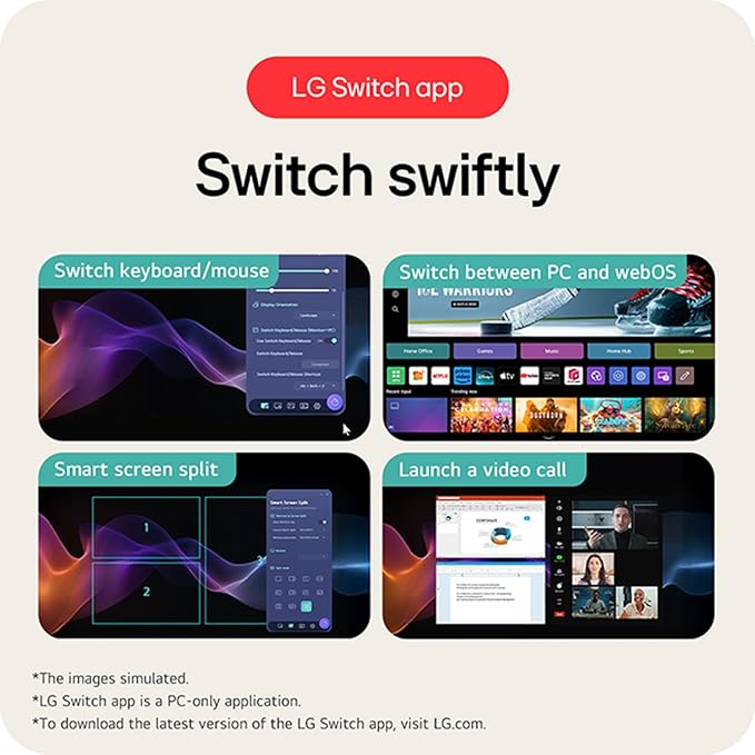 LG Swing 31.5 32U889SA 4K UHD IPS Smart Monitor Eyecare with Touchscreen Rolling Stand webOS AirPlay 2 + Screen Share Built-in Speaker HDMI USB-C 65W Tilt/Height/Swivel/Pivot Stand White