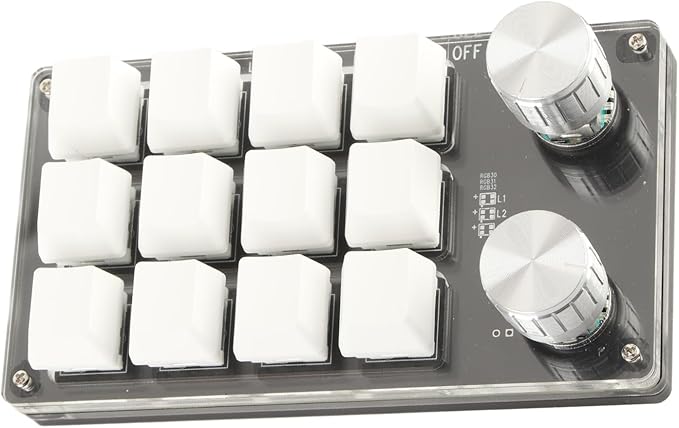 KUIDAMOS 12 Key Mini Mechanical Gaming KeyboardMacro Keyboard Knob with Type C to USB Interface Mini One-Handed Mechanical Gaming Keypad One-Click Start for Linux OS X(White)