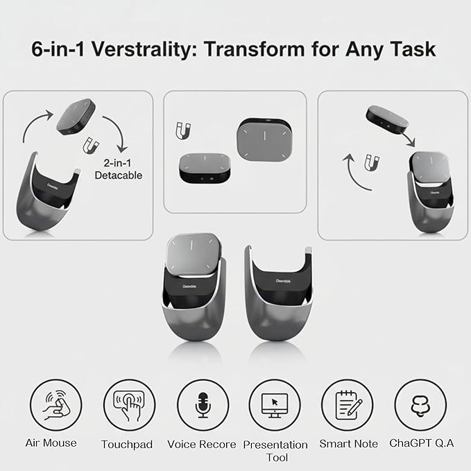 2026 Upgraded AI Voice Mouse - Wireless Air Mouse with AI Voice Assistant 12 Languages Translation Meeting Transcription &amp Summary - Detachable Computer Mouse Presentation Clicker for Laptop