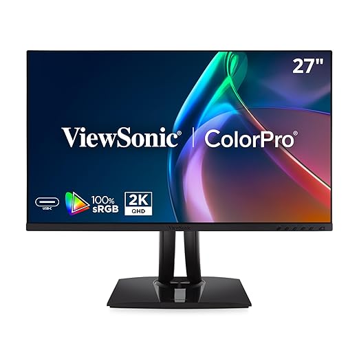 ViewSonic VP2756A-2K 27 Inch IPS QHD 1440p Monitor with Advanced Ergonomics 100% sRGB Rec 709 Pantone Validated 90W USB C HDMI USB and DisplayPort Inputs for Home and Office