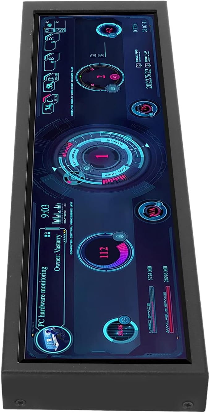 Zopsc 8.8 Inch Display 1920x480 Resolution CPU GPU SSD Data Temperature Monitor Chassis Sub Screen for RPi with Horizontal and Vertical Screen Switching 360 Degree Rotation