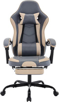 extrasleep Video Game Chairs Ergonomic Gaming Chair with Footrest Computer Chair Gaming with Lumbar Support Reclining Office Chair with Height Adjustable Swivel Chairs 300lb Max Blue Beige