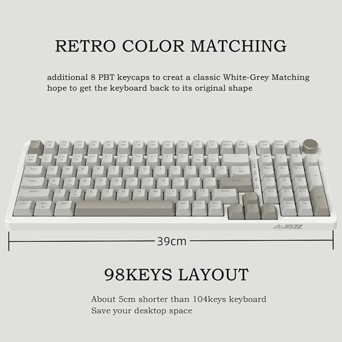 FIRSTBLOOD ONLY GAME. AK992 Retro Wired Mechanical Keyboard 98 Keys Full Layout Hot-Swappable USB Gaming Keyboard with Red Switches Multimedia Keys Knob Blue Backlit Anti-Ghosting Grey