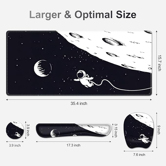 Large Mouse Pad Keyboard Wrist Rest Set Ergonomic Non-slip Washable Wrist Support Waterproof 35.4 x 16 inches Space Astronaut