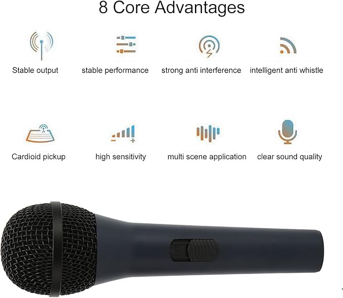 Wired Handheld Microphone Dynamic Karaoke Mic with 635mm. Plug Noise Reduction Metal Microphone for Singing Cardioid Pickup Includes 5m Cable for Speaker Amplifier