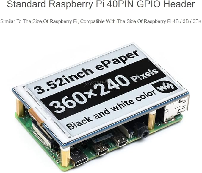 3.52inch e-Paper Display Panel HAT Resolution 360×240 Pixels with SPI Interface Paper-Like Experience Black/White