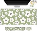 Large Gaming Mouse Pad Set 4 in1 Ergonomics Keyboard Desk Mat w/Memory Foam Wrist Rest Computer Extended Game Mousepad Non-Slip Desk Matt Pad Easy Typing Pain Relief I Green Lucky Florals