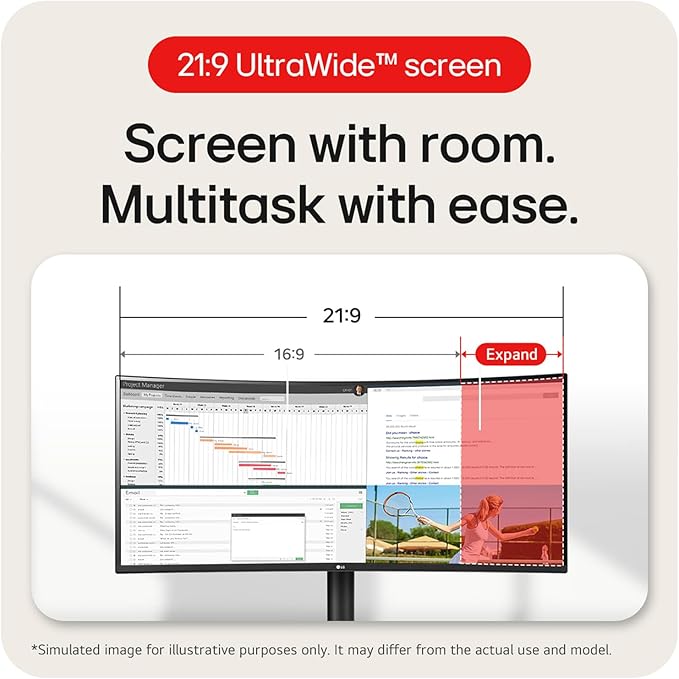 LG 34 Inches 21:9 Curved Ultra Wide Monitor WQHD(3440 x 1440 Pixels) sRGB 99%(Typ) HDR 10 Dual Controller PBP Flicker Safe Smart Energy Saving HDMI DP Head Phone OutTilt Black 34WR50QC