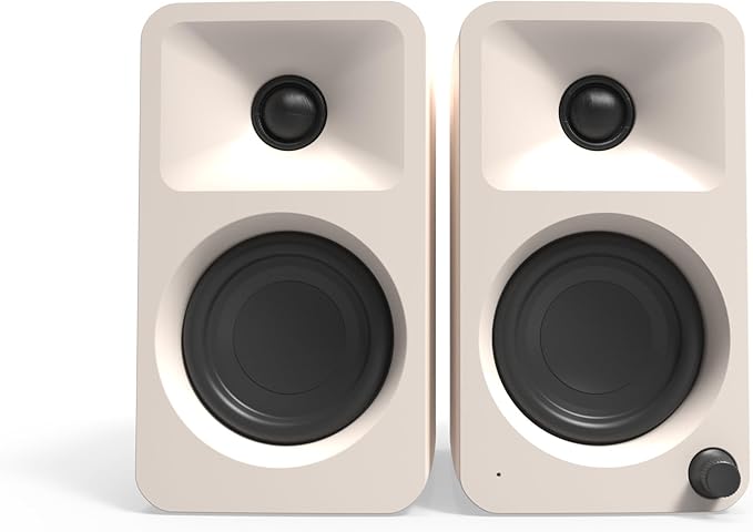 Kanto ORAMC 100W Powered Reference Desktop Computer Speakers with Bluetooth 5.0 and USB-C Input | Bi-Amplified | 100 Hz Automatic Crossover | Reference Quality Sound | Pair | Cream (Renewed)