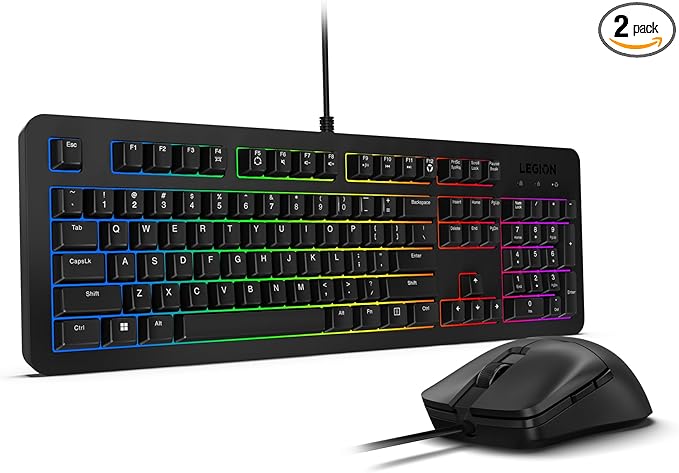 Lenovo Legion KM310 RGB Wired Gaming Keyboard &amp Mouse Combo - K310 Keyboard w/Silent Operation &amp Compact Water-Resistant Design - M300S Mouse with 8000 Adjustable DPI 220 IPS 6 Programmable