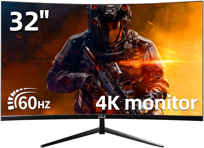 ZZA 32 Inch Curved Monitor 4k Computer Screen 60HZ 4k UHD(3840 * 2160P) 3000R VA Panel Gaming Monitor 4K AMD Freesync 100% sRGB HDR10 Wall Mountable Installs(HDMI 2.0/DP 1.4 * 2)