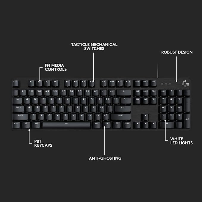 Logitech G413 SE Full-Size Mechanical Gaming Keyboard - Backlit Keyboard with Tactile Mechanical Switches Anti-Ghosting Compatible with Windows macOS - Black Aluminum