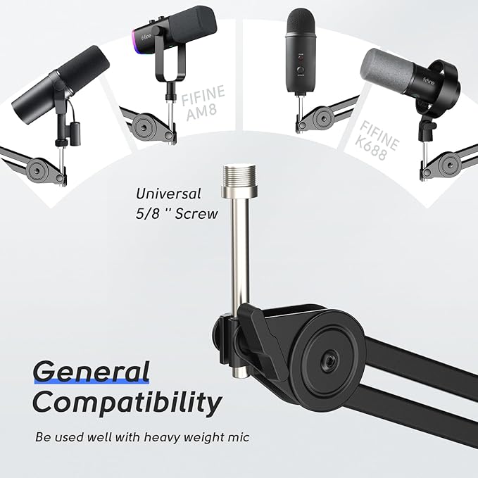FIFINE Microphone Arm Stand-Heavy Duty Boom Arm Suspension Scissor Adjustable Mic Stand with Desk Mount C-calmp 5/8 Screw Cable Ties for Recording Gaming Streaming Podcasting-BM63