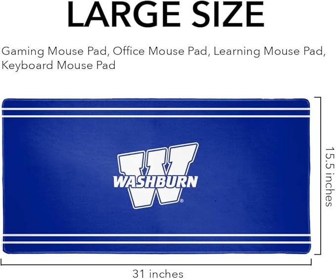 Washburn University Primary Logo Stripes Large Gaming Mouse Pad Desk Mat with Stitched Edges Non-Slip Base for Gamer Home and Office 31.5 x 15.7