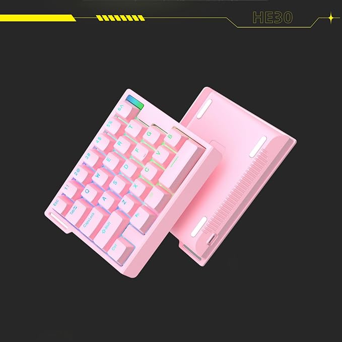 HE30 Rapid Trigger Magnetic Switch Gaming KeyboardOne-Handed Hall Effect RGB HotSwap Adjustable Actuation 8kHz Hyper Fast Mini Macro Gasket E-Sports Keypad Ergonomic Mechanical Keyboard (Pink)