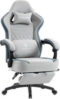Dowinx Gaming Chair Breathable Fabric Game Chair with Gel Pad and Storage Bag Comfortable Gamer Chair with Pocket Spring Cushion Ergonomic Computer Chair with Footrest Grey and Blue