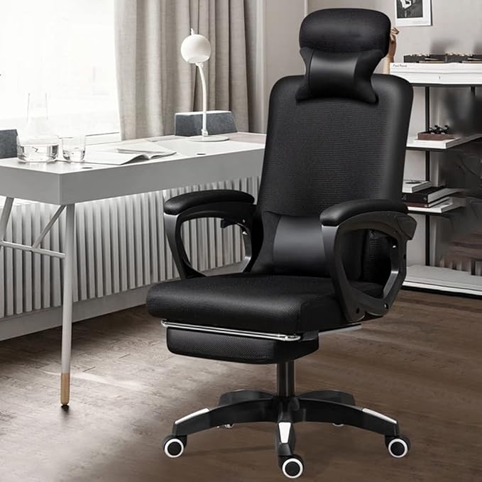 GIZNXBA Computer Chair with Foot Rest Adjustable Height Gaming Chair for Adults Home Office Chair Ergonomic Desk Chair with Headrest High Back Swivel Task Chair Lumbar Support (Color : /Black)