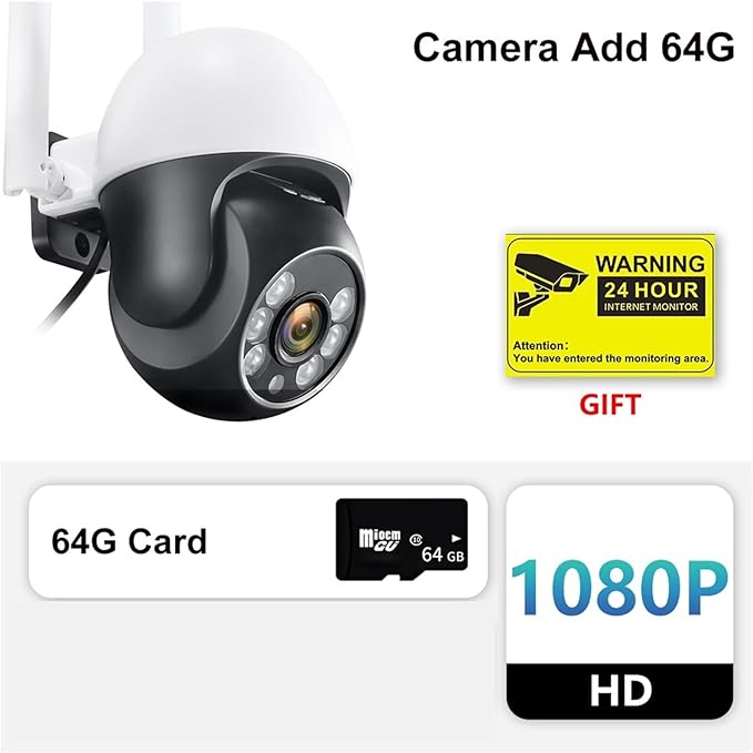 IP Camera P2P 1080P HD WiFi Color Night Vision Auto Tracking Surveillance Webcam Outdoor Security Monitor(UK PlugCamera Add 64G)