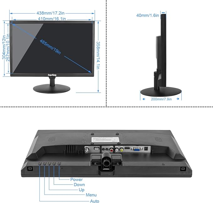 19 Inch Touch Screen Monitor 1440x900 Support HDMI VGA AV USB BNC 10 Points Capacitive Touch TFT LED Monitor for Laptop PC Xbox PS5/PS4 Switch POS Systems Built-in LounSpeakers