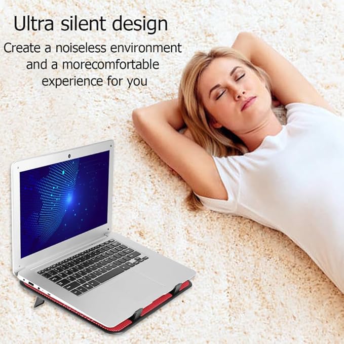 14 Inch Notebook Cooling Pad for Gamers USB Dual Fan Laptop Cooler Slim Design and Metal Panel for Use Red