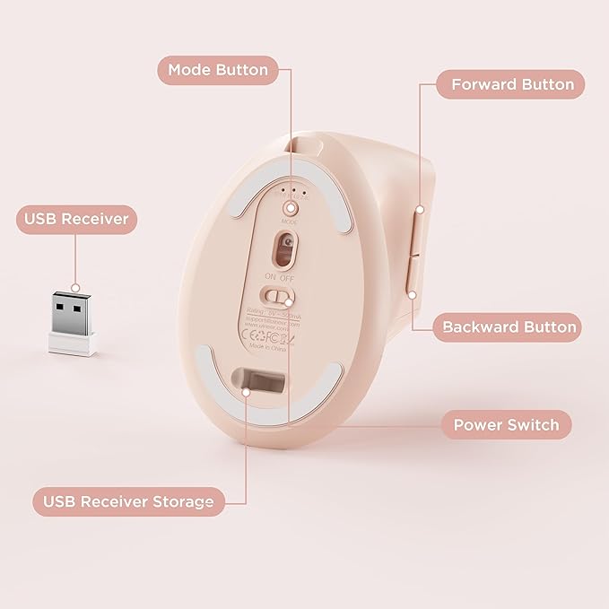 Uineer Ergonomic Wireless Mouse PinkBluetooth Vertical Mouse with BT5.0/4.0/2.4G Rechargeable with Battery IndicatorErgonomic Design for Comfort and Reduced Wrist Strain for HomeOffice Use Pink