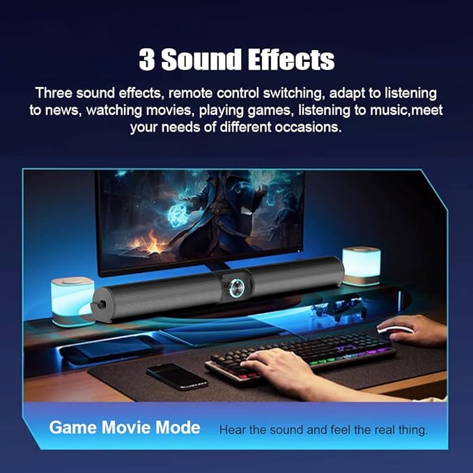 Dual Channel Stereo with 3 Sound Effects and RGBs Knob BT 5.3 Wireless Speaker for TV/Computer/Phone 2000mAh Battery Rechargeable