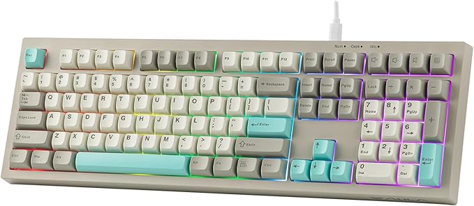 MechLands Aula S102 Membrane Gaming Keyboard with Number Pad 100% Full Size Layout USB-C Wired RGB Backlit Creamy Silicone Structure Silent Keyboard for PC Game/Office (Grey)