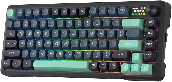 Redragon K724 PRO Wireless Gasket Gaming Keyboard w/Hype Screen &amp Knob 81-Key Mechanical Keyboard Easy-Control 1.14’’ TFT Info Display 5-Layer Noise Dampening Custom Linear Switch Dark Jade C