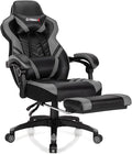GYMAX Gaming Chair Ergonomic Computer Chair with Footrest Linkage Armrests &amp Lumbar Cushion Big Wide High Back Video Gaming Chair Reclining Office Rolling Chair for Adult/Teens (Gray)