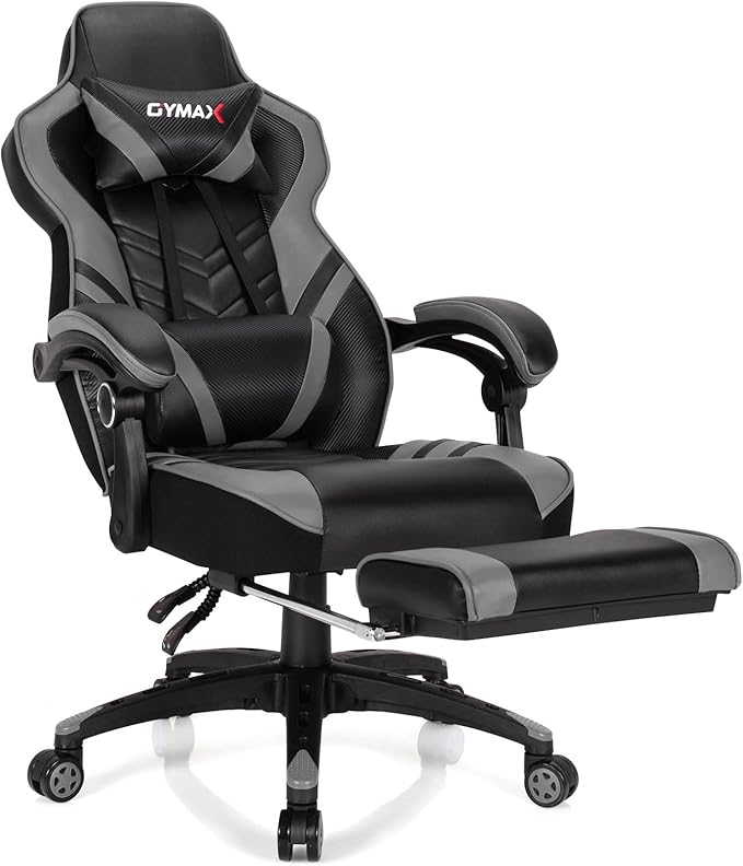 GYMAX Gaming Chair Ergonomic Computer Chair with Footrest Linkage Armrests &amp Lumbar Cushion Big Wide High Back Video Gaming Chair Reclining Office Rolling Chair for Adult/Teens (Gray)