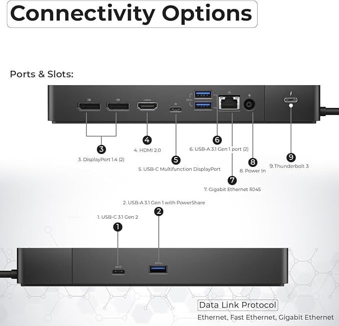 Dell WD19TBS Thunderbolt Docking Station with 180W AC Power Adapter (130W Power Delivery) + HDMI Cable + DisplayPort Cable + Thunderbolt Cable + Microfiber Cloth Included