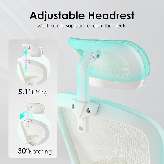 Ergonomic Office Chair with Adjustable Headrest and Flip-Up Armrests - High Back Mesh Computer Desk Chair with Lumbar Support for Home Office Gaming and Study 300 lbs Capacity (White Model E)